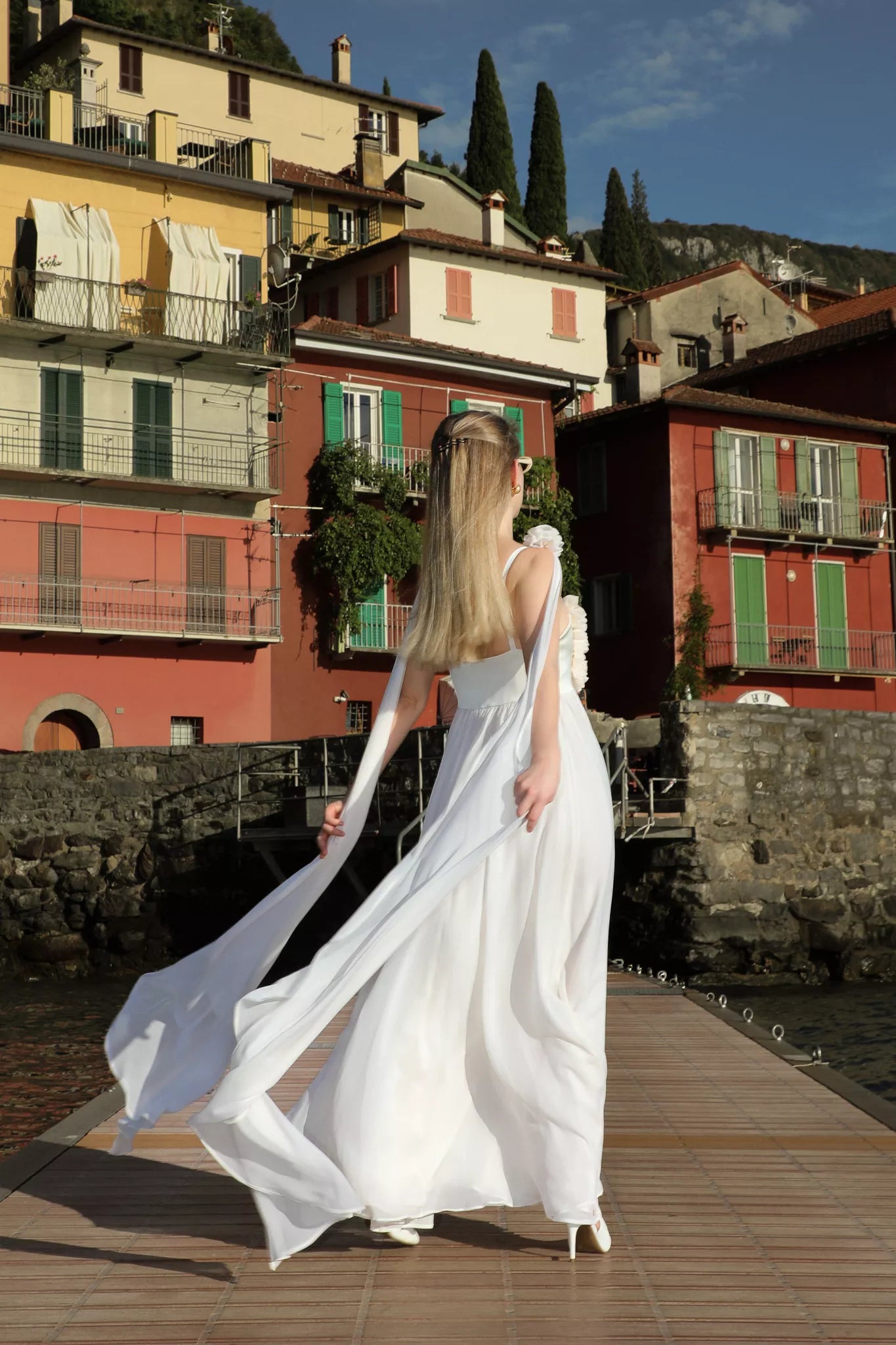 Back of the Aria silk chiffon wedding dress by FRAQAIR