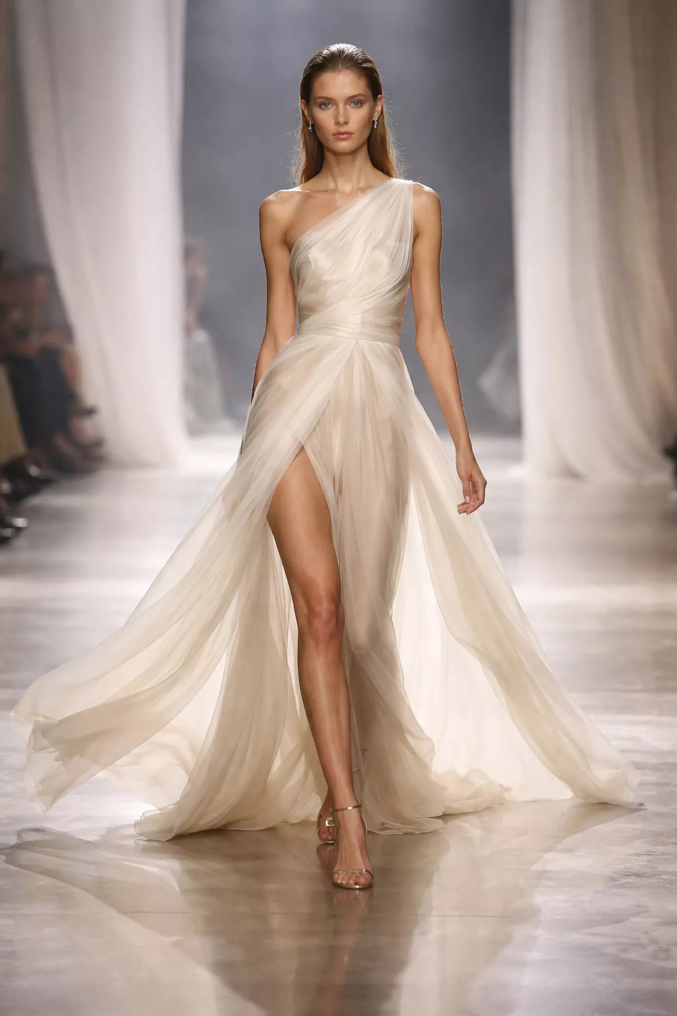 Fraqair luxury airy evening gown in light fabric with elegant movement