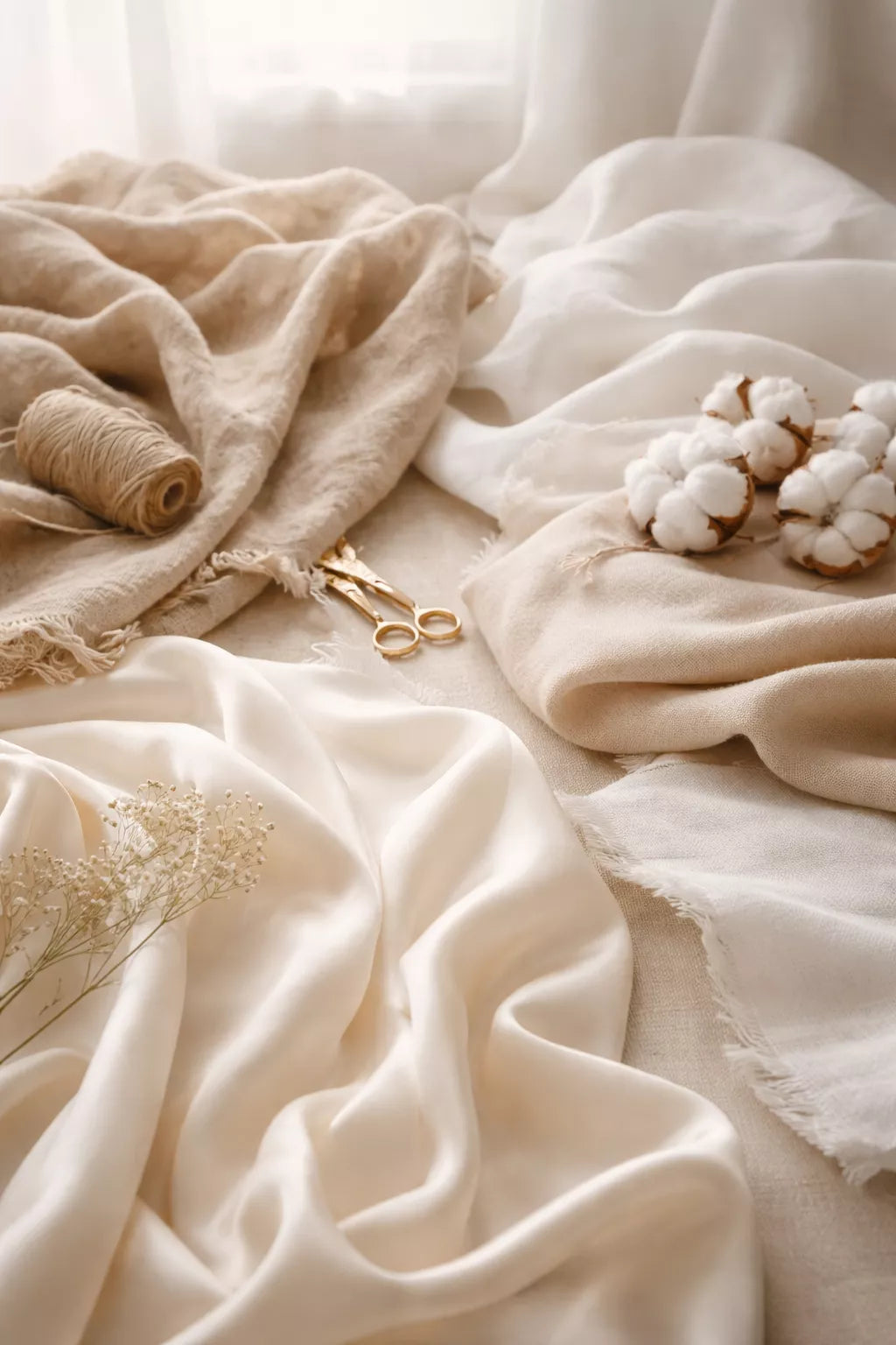Natural luxury fabrics including silk and linen used in Italian resortwear by FRAQAIR