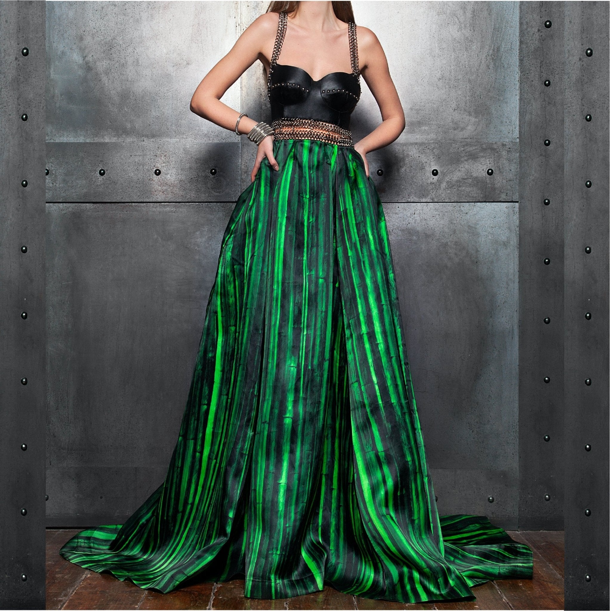 Haute Couture Emerald Pure Silk Dress - FRAQAIR