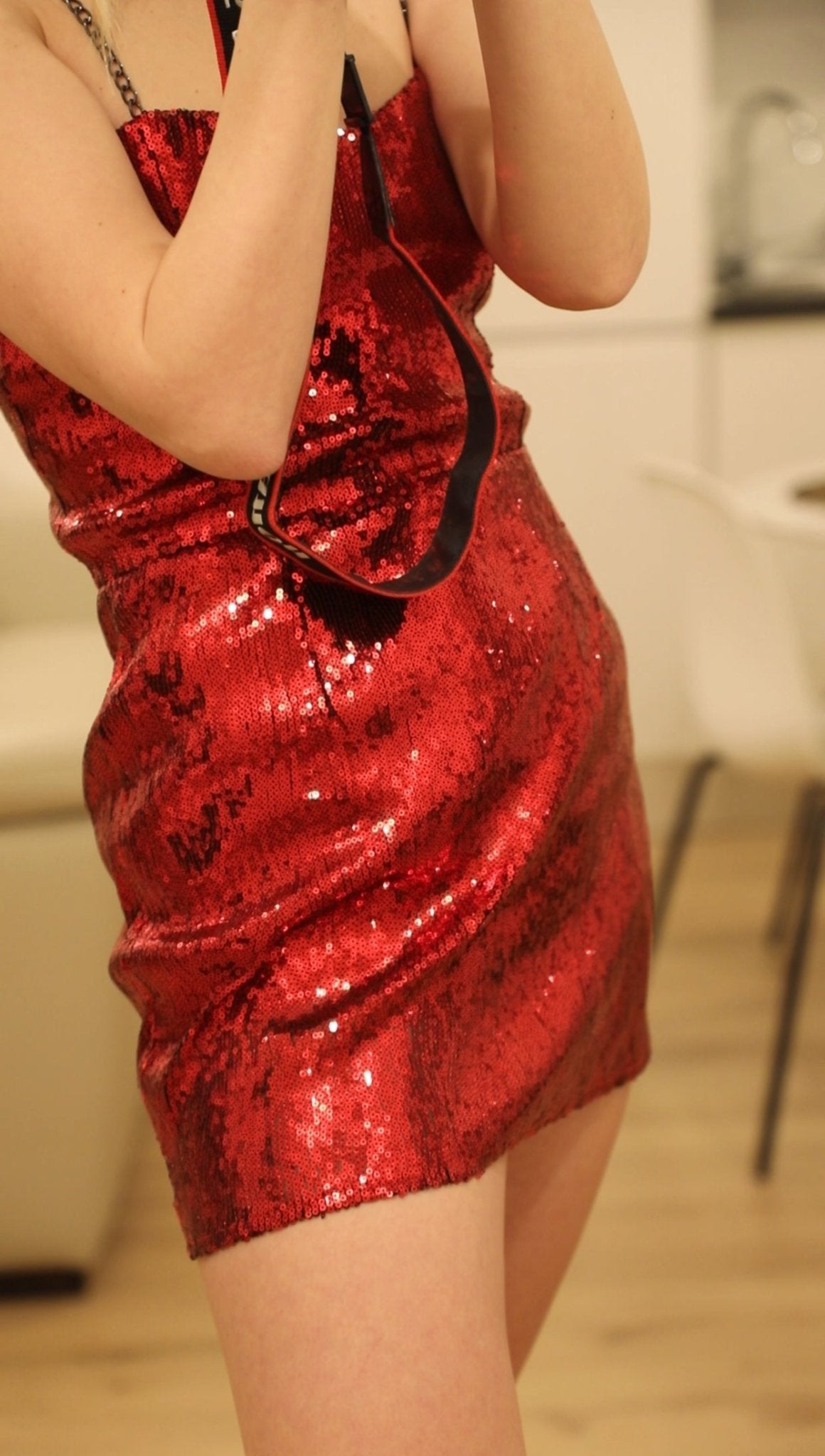 Red Mini Dress with Crystals - FRAQAIR